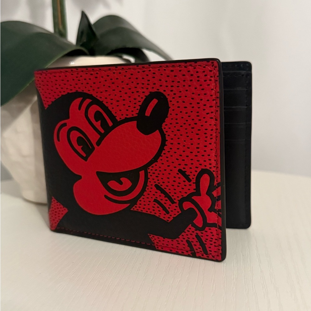Limited Edition Coach Disney Mickey Mouse Keith Haring Red Leather Wallet
